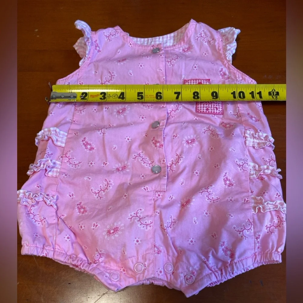 Vintage Pink Bubble Romper Cottagecore Gingham Ruffles Baby Girl Western Boho - Picture 9 of 10
